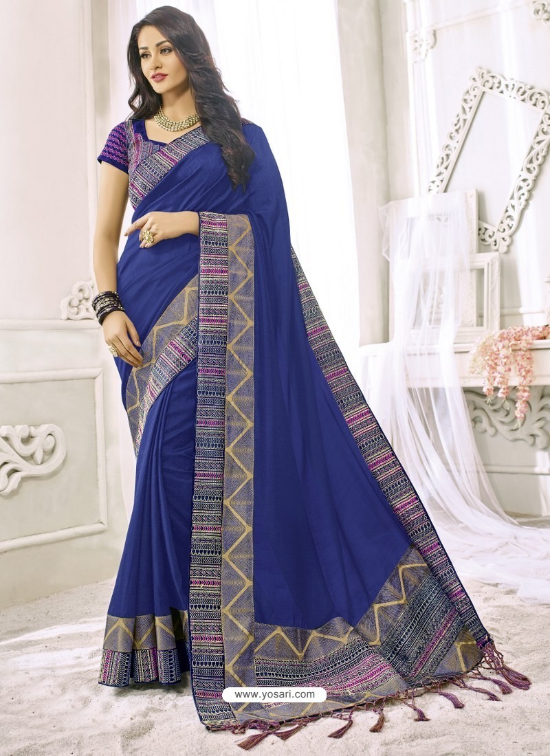 Buy Navy Blue Silk Designer Party Wear Saree | Party Wear Sarees