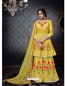 Incredible Yellow Embroidered Faux Georgette Designer Sarara Suit