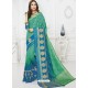 Dazzling Green And Turquoise Raw Silk Designer Woven Saree