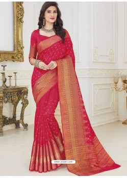 Crimson Dupion Silk Designer Woven Saree