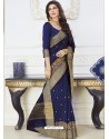 Flawless Navy Blue Raw Silk Designer Woven Saree