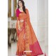 Orange Raw Silk Designer Woven Saree
