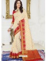 Cream Raw Silk Designer Woven Saree