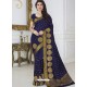 Feminine Navy Blue Raw Silk Designer Woven Saree