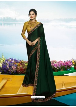 Beautiful Dark Green Silk Designer Party Wear Saree