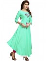 Aqua Mint Rayon Embroidered Designer Readymade Kurti