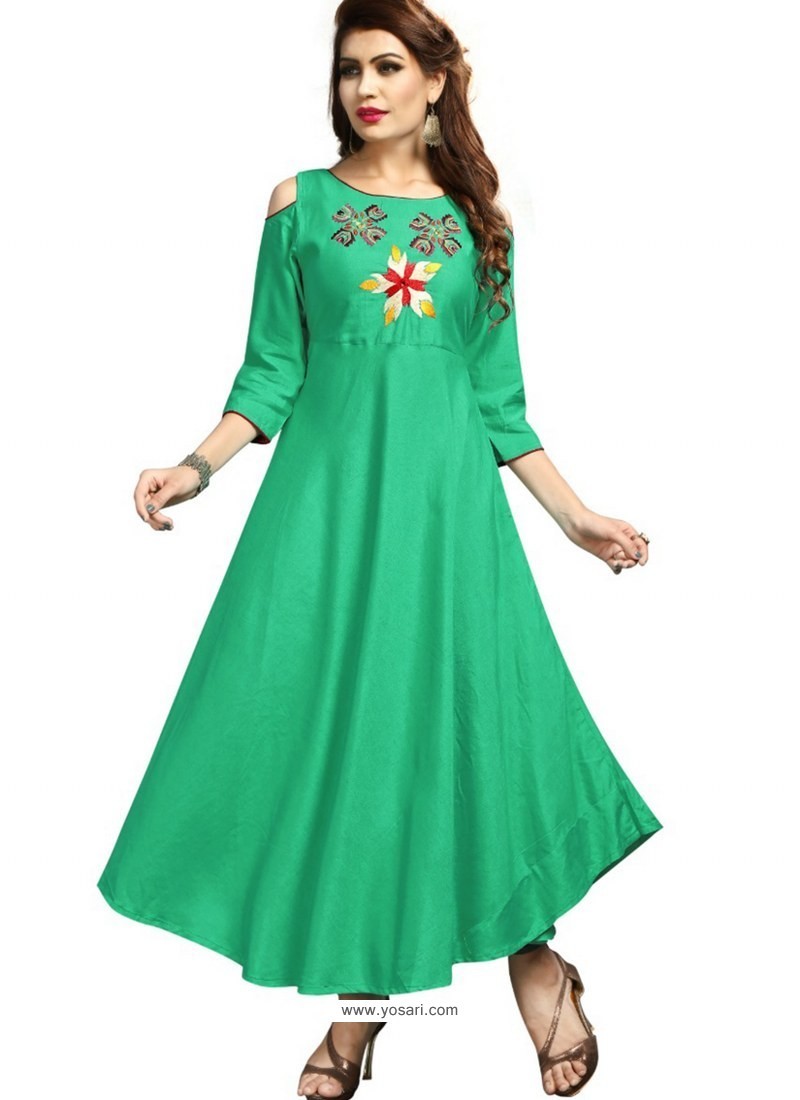 Buy Jade Green Rayon Embroidered Designer Readymade Kurti | Party Wear ...