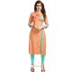 Light Orange Rayon Embroidered Designer Readymade Kurti