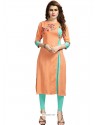 Light Orange Rayon Embroidered Designer Readymade Kurti