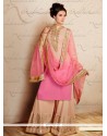 Cream And Pink Shaded Georgette Palazzo Suit