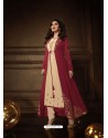 Maroon And Cream Georgette Embroidered Designer Anarkali Suit