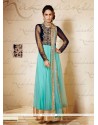 Awesome Blue Net And Velvet Anarkali Suit