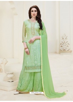 Sea Green Embroidered Georgette Designer Palazzo Suit
