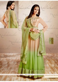 Beige And Green Shaded Net Anarkali Suit