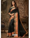 Black And Orange Embroidered Silk Designer Saree