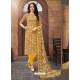 Yellow Poly Cotton Designer Printed Churidar Suit