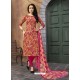 Deep Wine And Multi Colour Printed Poly Cotton Designer Churidar Suit