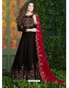 Black Embroidered Faux Georgette Designer Anarkali Suit