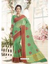 Jade Green Cotton Silk Embroidered Designer Saree