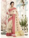 Cream Cotton Silk Embroidered Designer Saree