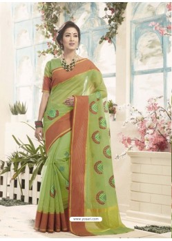 Green Cotton Silk Embroidered Designer Saree