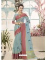 Grey Cotton Silk Embroidered Designer Saree