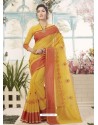 Yellow Cotton Silk Embroidered Designer Saree