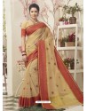 Beige Cotton Silk Embroidered Designer Saree