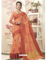 Orange Cotton Silk Embroidered Designer Saree