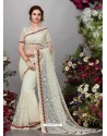 Off White Net Designer Embroidered Party Wear Saree