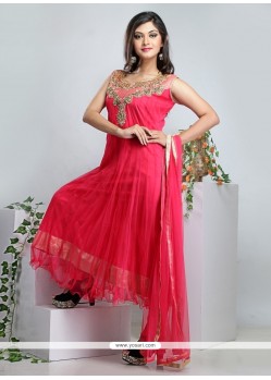 Simplistic Pink Net Anarkali Suit