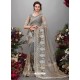 Dull Grey Net Designer Embroidered Party Wear Saree