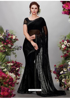 Black Georgette Designer Embroidered Party Wear Saree