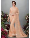 Light Orange Georgette Designer Embroidered Party Wear Saree