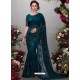 Teal Blue Georgette Designer Embroidered Party Wear Saree