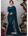 Teal Blue Georgette Designer Embroidered Party Wear Saree