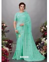 Aqua Mint Georgette Designer Embroidered Party Wear Saree