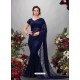 Navy Blue Georgette Designer Embroidered Party Wear Saree