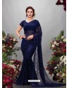 Navy Blue Georgette Designer Embroidered Party Wear Saree