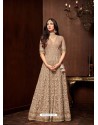 Light Brown Net Designer Emroidered Anarkali Suit