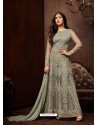 Olive Green Net Designer Emroidered Anarkali Suit