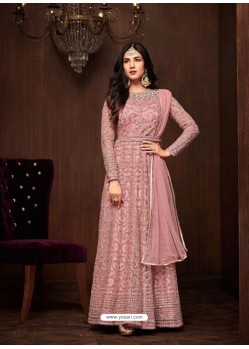 Light Pink Net Designer Emroidered Anarkali Suit