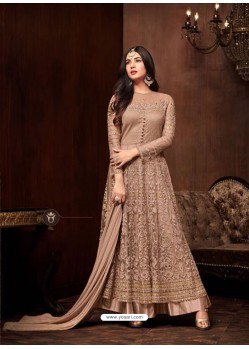 Beige Net Designer Emroidered Anarkali Suit