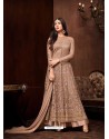 Beige Net Designer Emroidered Anarkali Suit