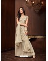 Cream Net Designer Emroidered Anarkali Suit