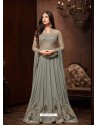 Grey Net Designer Emroidered Anarkali Suit