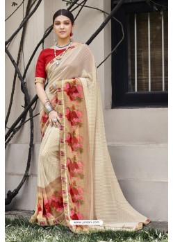 Light Beige Georgette Designer Printed Saree