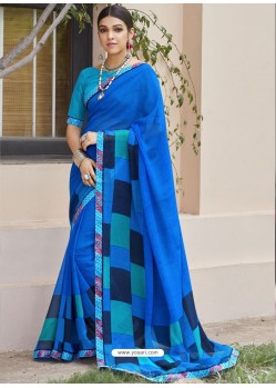 Royal Blue Georgette Designer Printed Saree