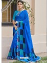 Royal Blue Georgette Designer Printed Saree