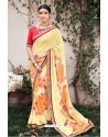 Cream Georgette Designer Printed Saree